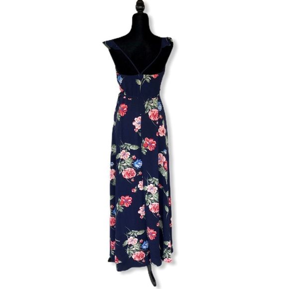 Trac Ruffle Trim Navy Floral Wrap Maxi Dress - Picture 5 of 10
